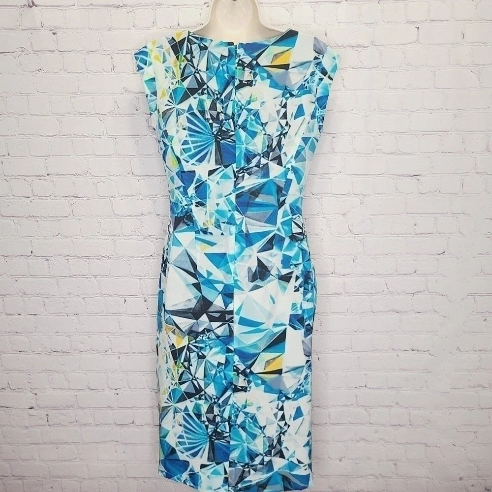 Magaschoni New York Blue Geometric Diamond Print 100% Silk Cowl Neck Dress 2 - Picture 6 of 9